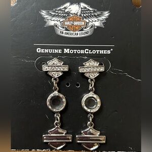 Harley-Davidson Dangle Earrings with Silver and Black